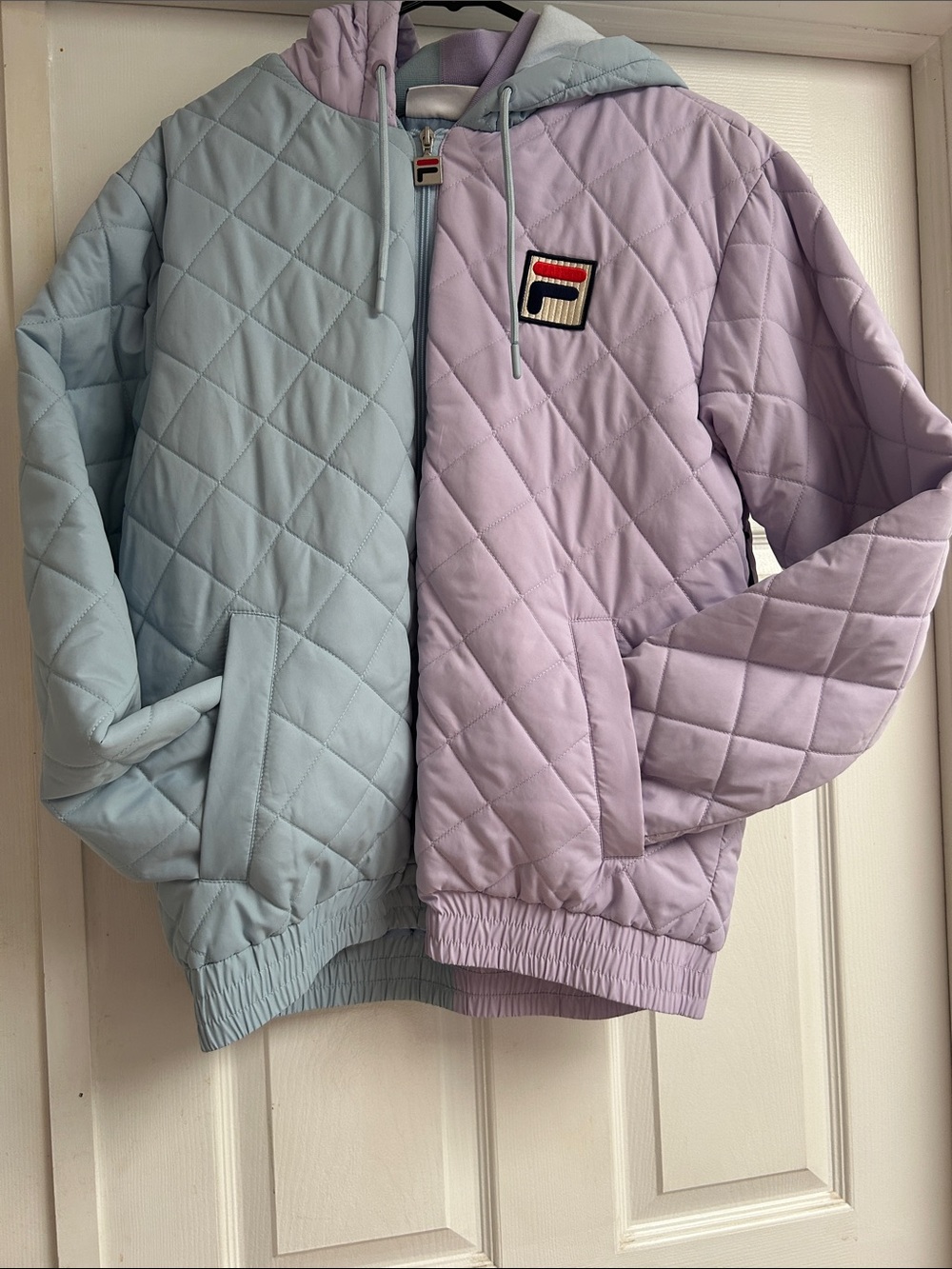 Fila Sawyer Quilted Hooded Puffer Jacket - Light Blue & Lilac